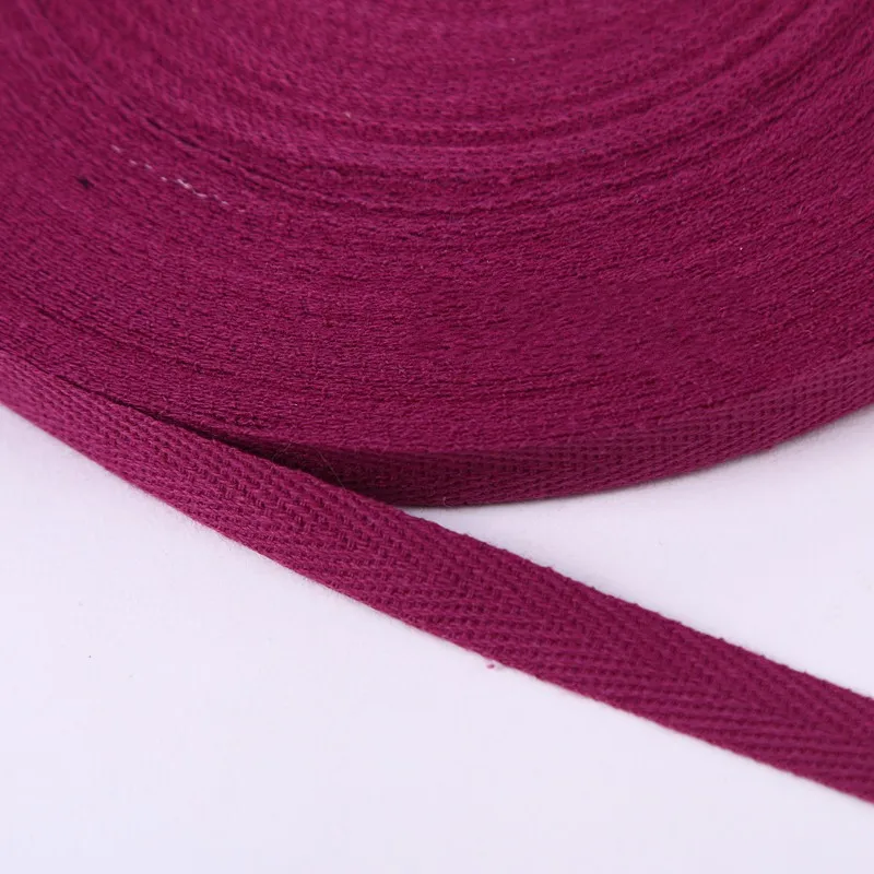 28 Wine red Ribbon 1cm 2cm Multi Color Herringbone Tape Ribbons 10mm Woven Cotton Sewing Overlock Cloth Strap Belt DIY Accessories 50Yards - Цвет: 28 Wine red