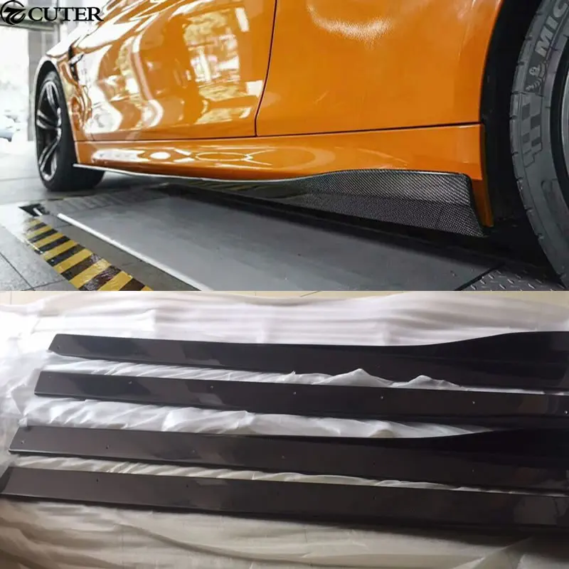 F82 M4 3D стиль углеродное волокно боковые юбки фартук для BMW комплект кузова