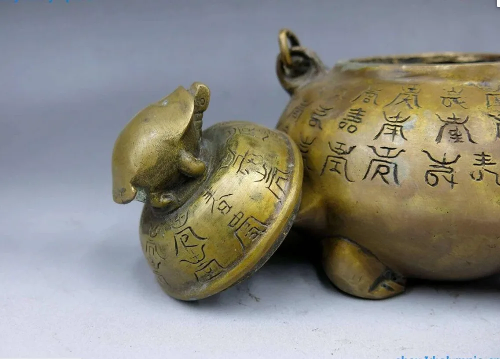 Китайская латунная медная черепаховая черепаха Красивый Чайничек чайник | Дом и