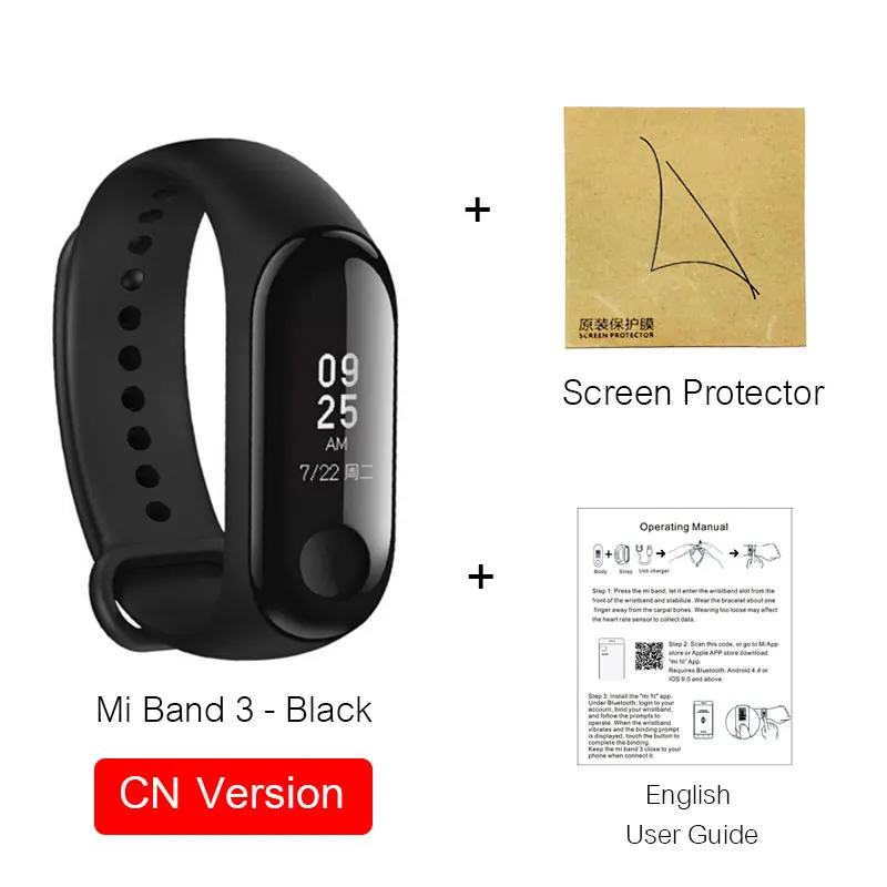 Black.CN.Add.Film XIAO MI Band 3 Смарт Wriste Mi Band 3 с Orang черный синий пульсометр водонепроницаемый Сенсорный Экран фитнес-трекер Браслет - Цвет: Black.CN.Add.Film
