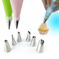 8pcslot new silicone kitchen accessories icing piping cream pastry bag 6 stainless steel nozzles set diy cake decorating sets