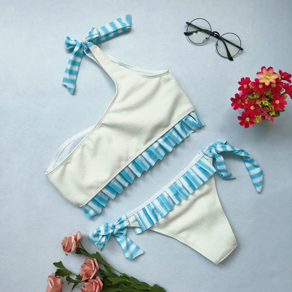 

Ruffles Bandage Bikini Set Summer Women Swimwear New Sexy One Shoulder Push Up Padded Bra Bathing Suit Women Swimsuit Beachwear