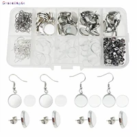 graceangie 180pcsbox stainless steel earring setting post back flat base pins with hooks glass cabochon ear stud diy findings