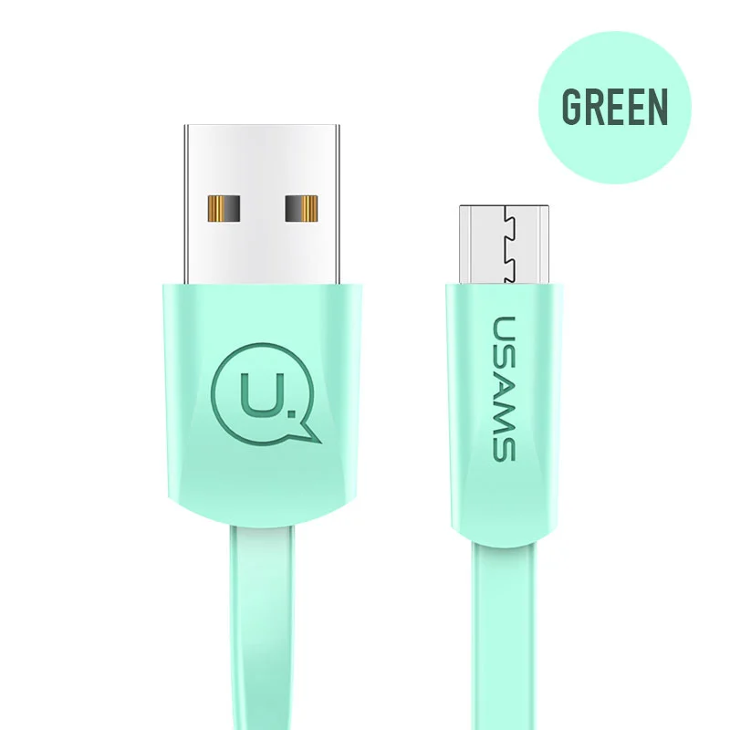 green USAMS Кабель зарядного устройства микро-usb для samsung Galaxy S7 S6 S4 S3 samsung Note 5 4 Кабель зарядного устройства Xiaomi huawei LG sony Mp3 PS4 Kindle - Цвет: green