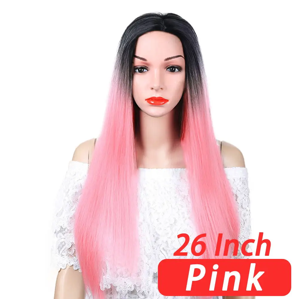 Pink Pageup платиновый блондин парик 26 дюймов Pruik длинные прямые Термостойкие парики Омбре медовый блонд синтетические волосы парики для женщин - Цвет: Pink