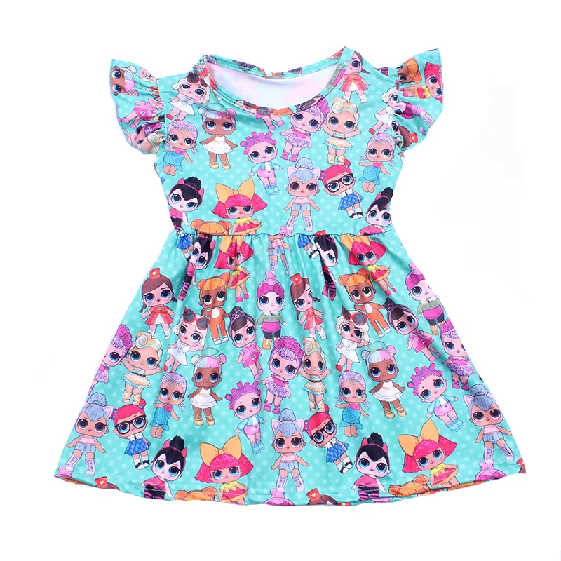 Flutter Sleeve Baby Girls Dress Children Summer Cartoon Soft Milk Silk Clothing for Party | Детская одежда и обувь