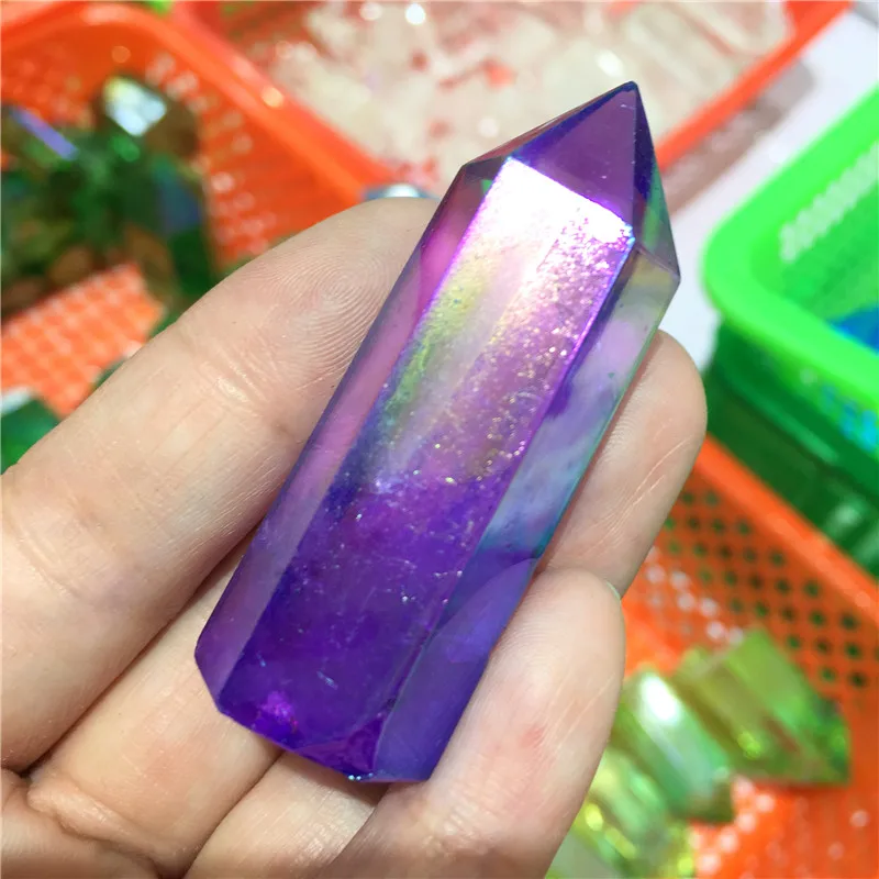 Красивая кварцевая башня с кристаллами Aura Фиолетовый Ангел титановая