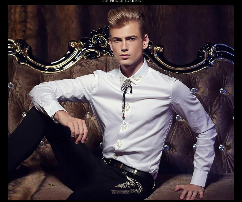 FanZhuan Free Shipping New man's 2015 autumn bamboo fibre male shirt white slim long-sleeve embroidered casual top 2012 | Мужская