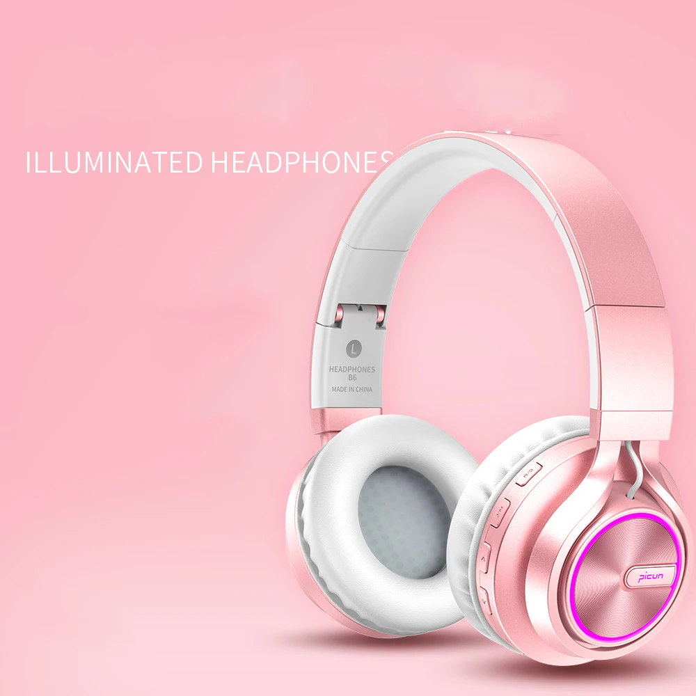 Hi-Fi бас оголовье Стерео гарнитура, беспроводные Bluetooth 4,1 наушники с микрофоном Поддержка TF карты, розовые золотистые наушники для девочек