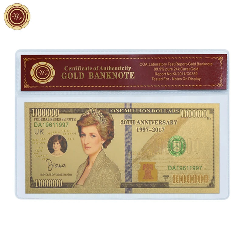 Золотая фольгированная банкнота WR Diana домашний декор цветная принцессы Уэльса