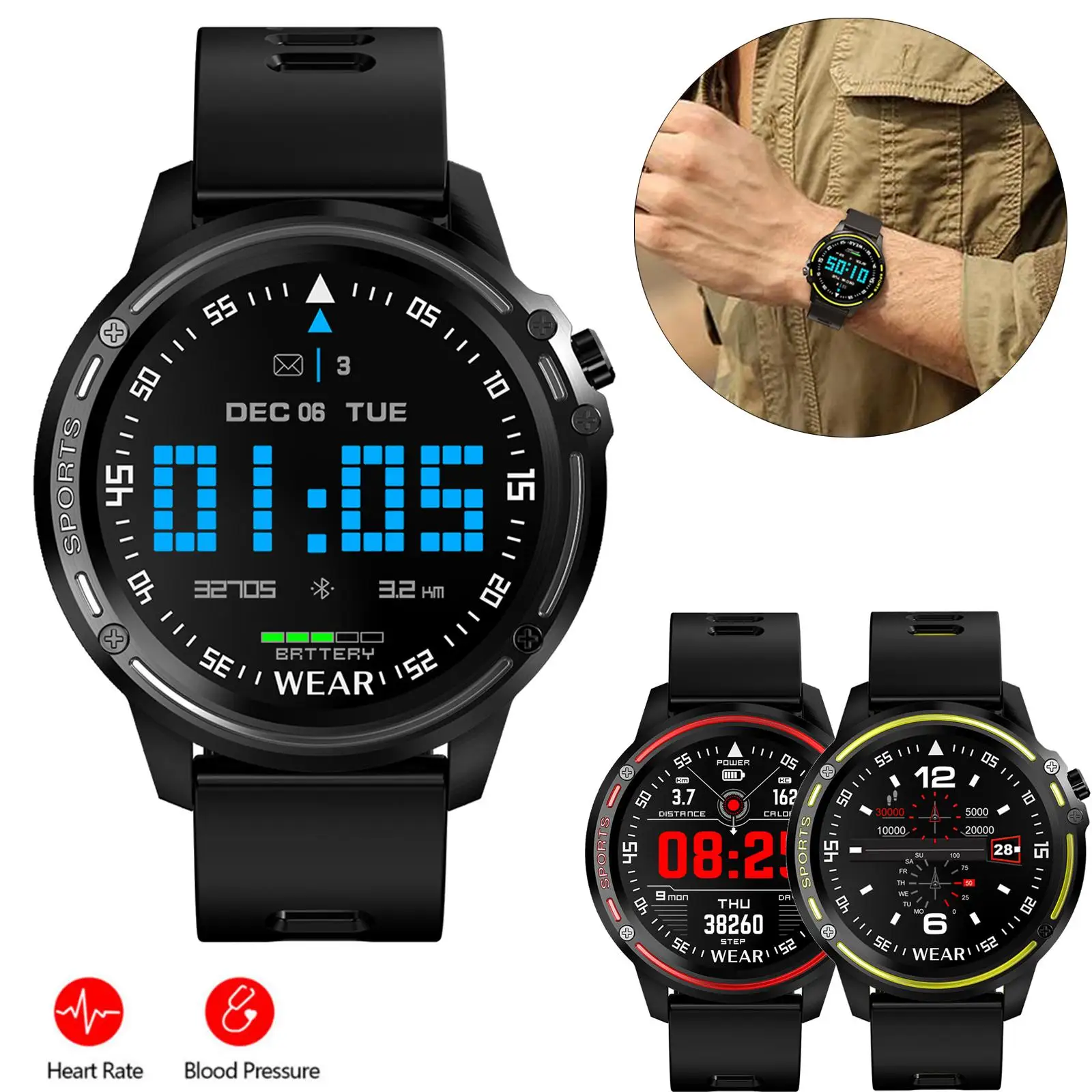 

Несколько спортивных водонепроницаемых смарт-часов Bluetooth Smartwatch монитор сердечного ритма браслет ЭКГ Телефон Мат сообщения напоминание