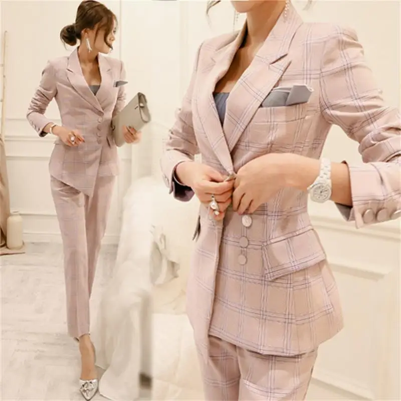 

Office worker plaid suit suit female 2019 spring and autumn new Korean fashion retro professional suit two sets Ms. tide winter