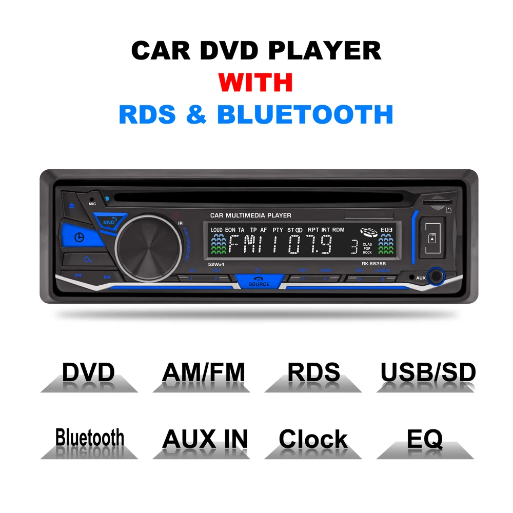 Автомагнитола dvd-плеер стерео FM MP3 аудио 12 в Bluetooth 5v-зарядное устройство USB SD MMC AUX RDS Автоэлектроника в-dash 1DIN Авторадио