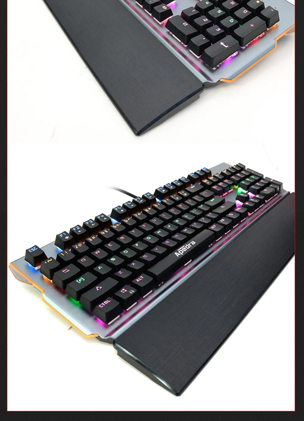 Игровая клавиатура для ПК, проводная USB металлическая панель, плавающая подсветка, механическая клавиатура с креплениями для рук, игровой плеер для Dot2