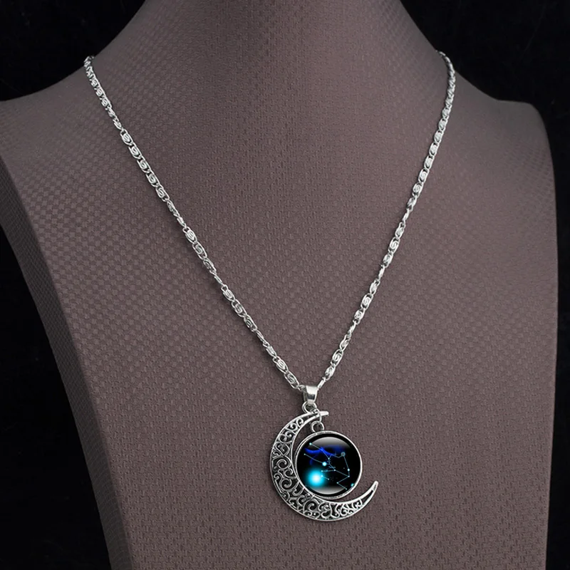 

Hot Lady Pendant Time Constellation Planet Night Sky 12 Moonstone Silver Dream Creative Necklace Charming Unique Couple Gothic