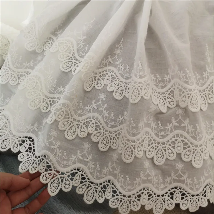 Супер широкий натуральный белый Cotton100% ткань три слоя вышитые кружевной отделкой DIY аксессуары кружевной ткани ширина 36/Гавайская гитара 23 см 3 м/лот