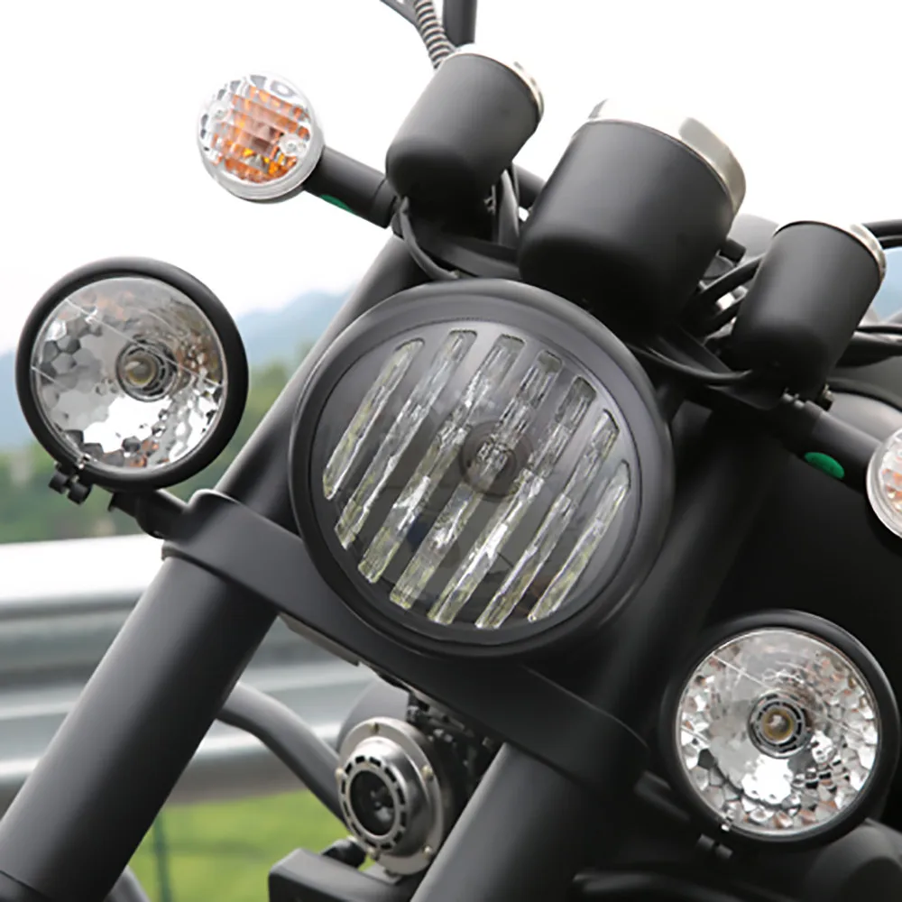 BJMOTO мотоцикл галогеновая лампа для фар гриль-лампа налобный фонарь для Harley Cruiser Chopper поплавок кафе гонщик
