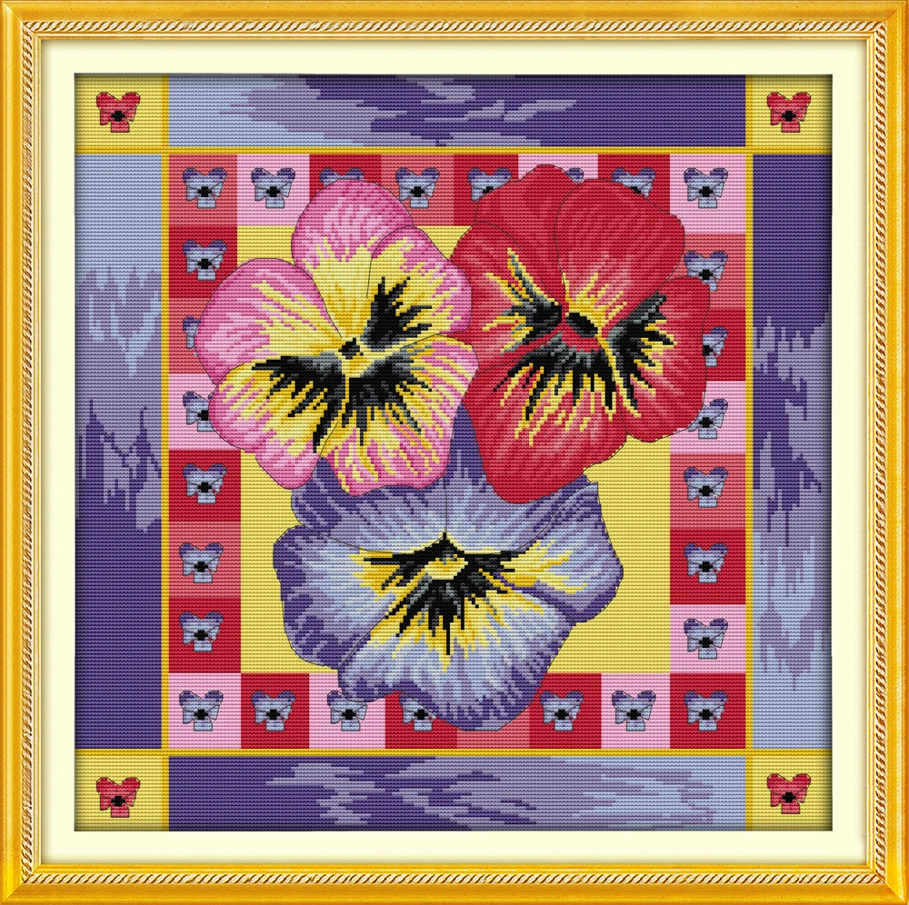 

Pansy cross stitch kit flower 14ct printed fabric canvas stitching embroidery DIY handmade needlework