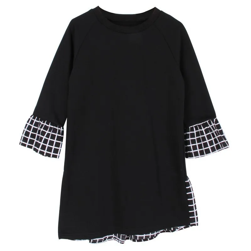 flare sleeved teen girls dresses 2019 black big kids princess dress o neck long sleeve tops autumn winter spring casual clothes | Детская
