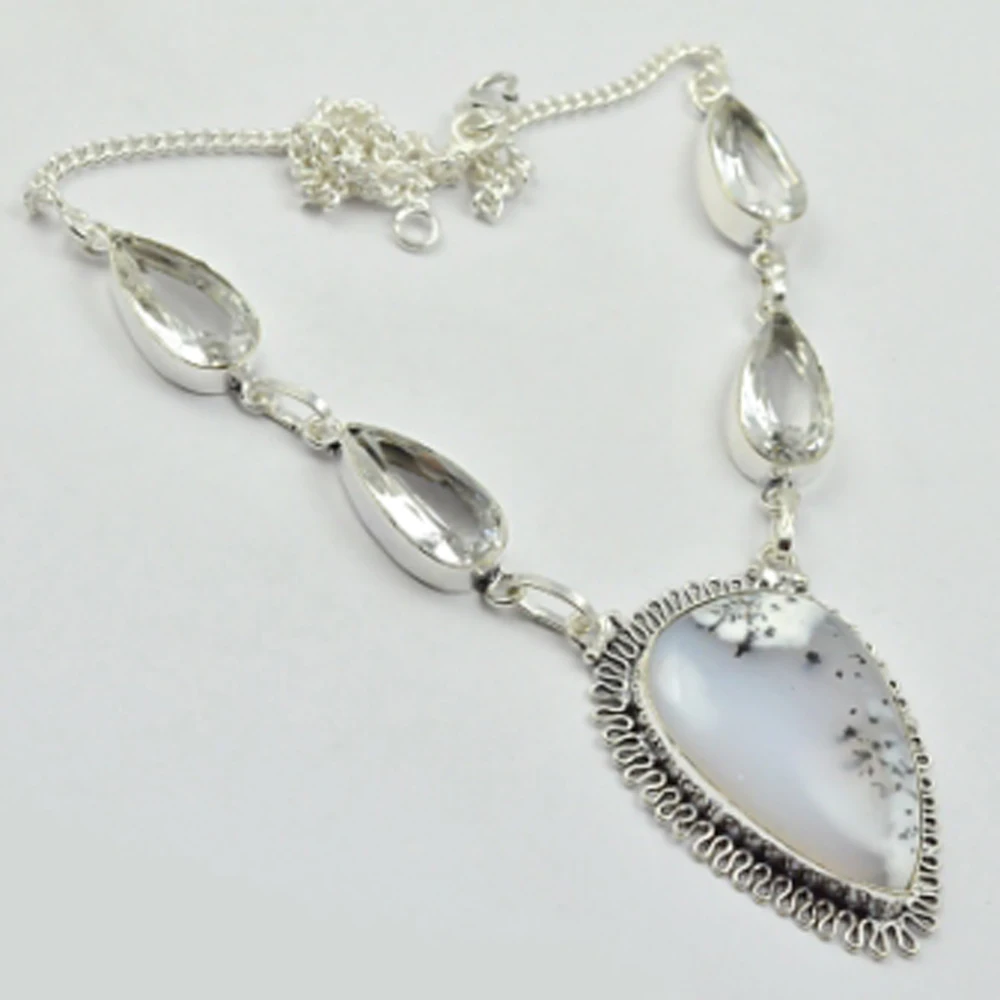 Ожерелье из серебра Moss Agates & Crystal покрытое медью 48 см N2806|Цепочки| |