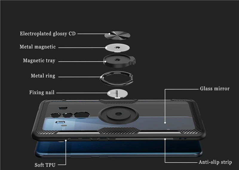 Адсорбция Магнитный Автомобильный кронштейн Прозрачный чехол для Huawei mate 10