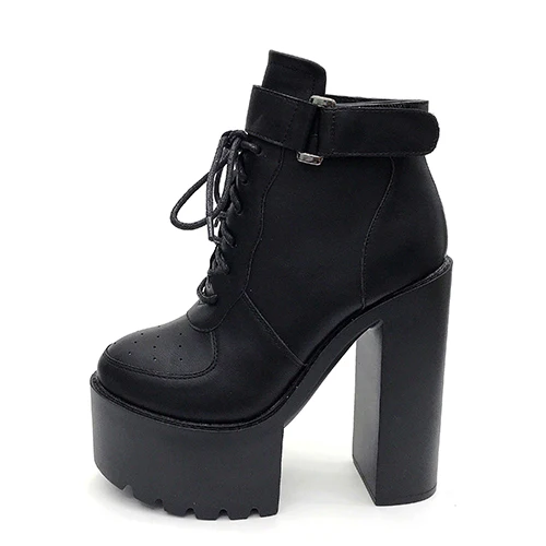black shoes Gdgydh/Лидер продаж; русская обувь; черные ботинки на платформе; Женская Осенняя обувь на высоком каблуке на молнии; ботильоны на шнуровке; белая резиновая подошва - Цвет: black shoes