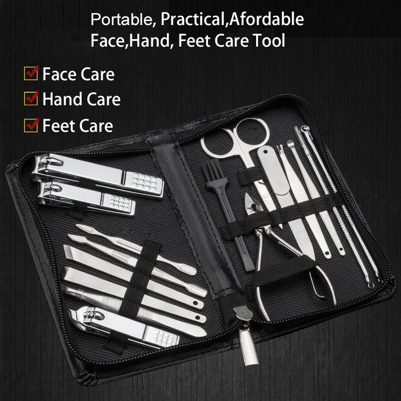 

16 In 1 Portable Nail Clipper Finger Plier Grooming Kit Manicure Set Professional Pedicure Scissors Knife Nails Art Care Tools