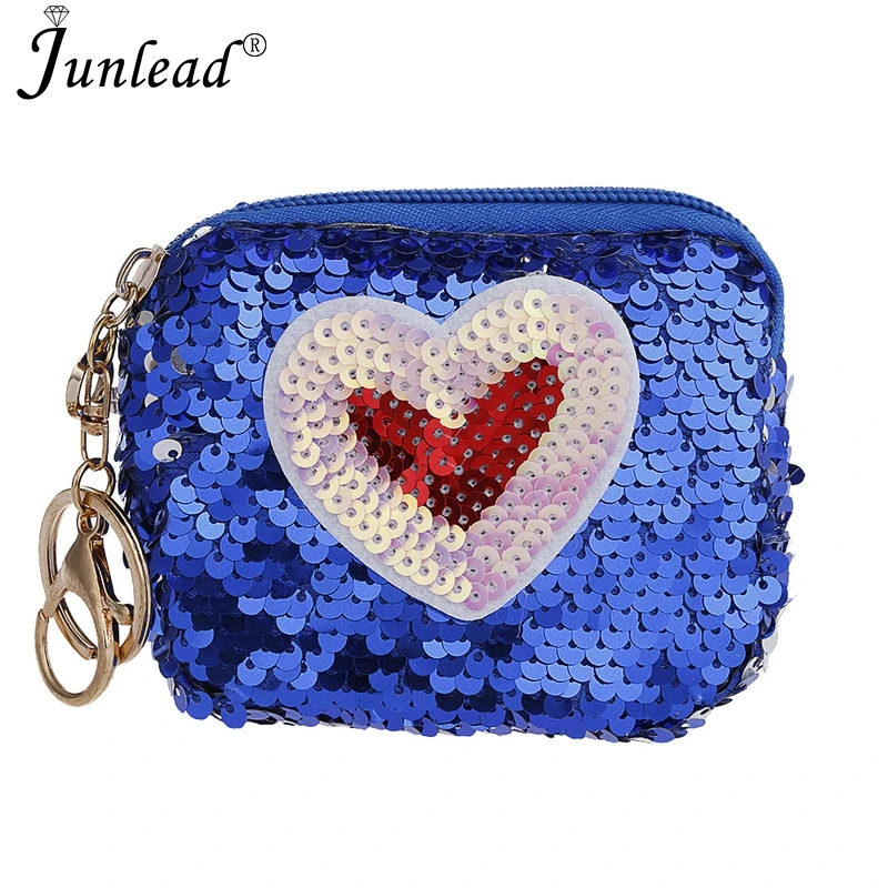 Женский кошелек с блестками Junlead недорогой для мелочи сердечком и