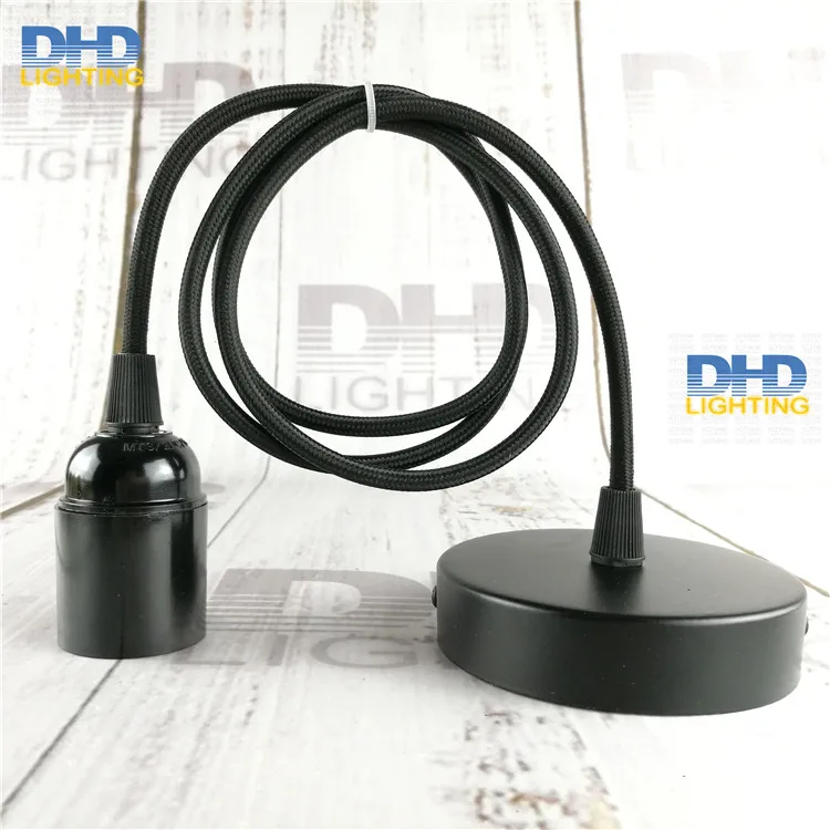 

Sample order E27 DIY edison lamp fixture black bakelite socket plastic lamp holder with 1.1 meter black cable and ceiling plate