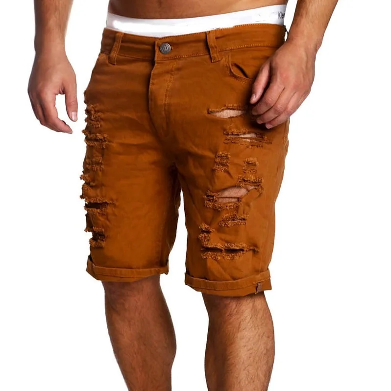 Мужские зауженные модельные прямые джинсовые брюки на молнии рваные джинсы до