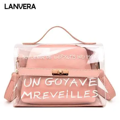 Женская сумка из ПВХ прозрачная желеобразная маленькая с буквенным принтом лето