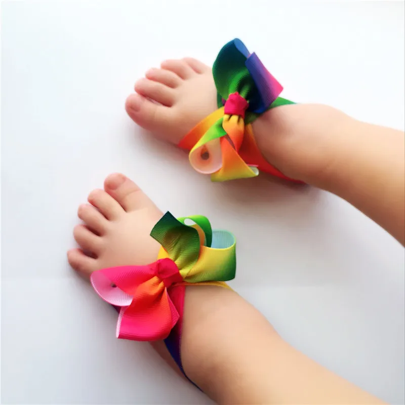 Новая мода Радужный Бутик Grosgrain лента печатная Радужная повязка с бантом обувь