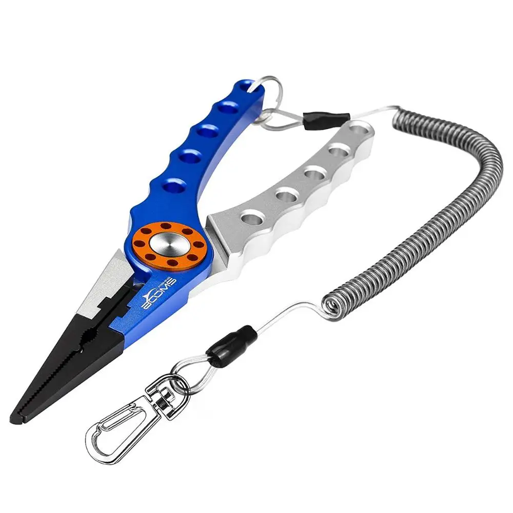 Booms Fishing X1 алюминиевые рыболовные плоскогубцы крючок для удаления оплетки линии резки и сплит-кольцо с спиральным шнурком и оболочкой - Цвет: Blue Silver