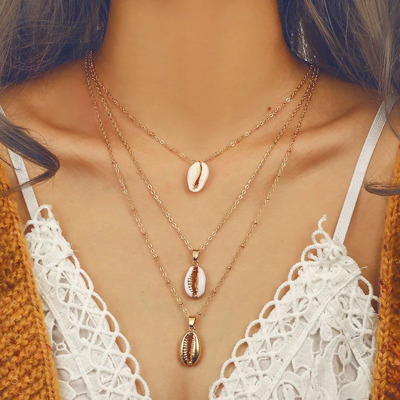 Этническая богемная Многослойная натуральная морская раковина кулон женские