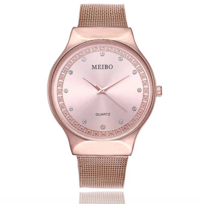 Rose gold Роскошные женские часы Geneva известных брендов, стразы, женское платье, кварцевые сетчатые часы с ремешком из нержавеющей стали, наручные часы - Цвет: Rose gold