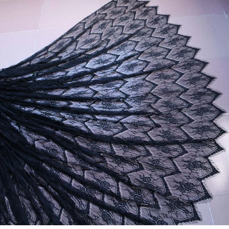 

150cm*3meters black eyelash chantilly lace traditional wedding lace fabric Table Cloth DIY Crafts