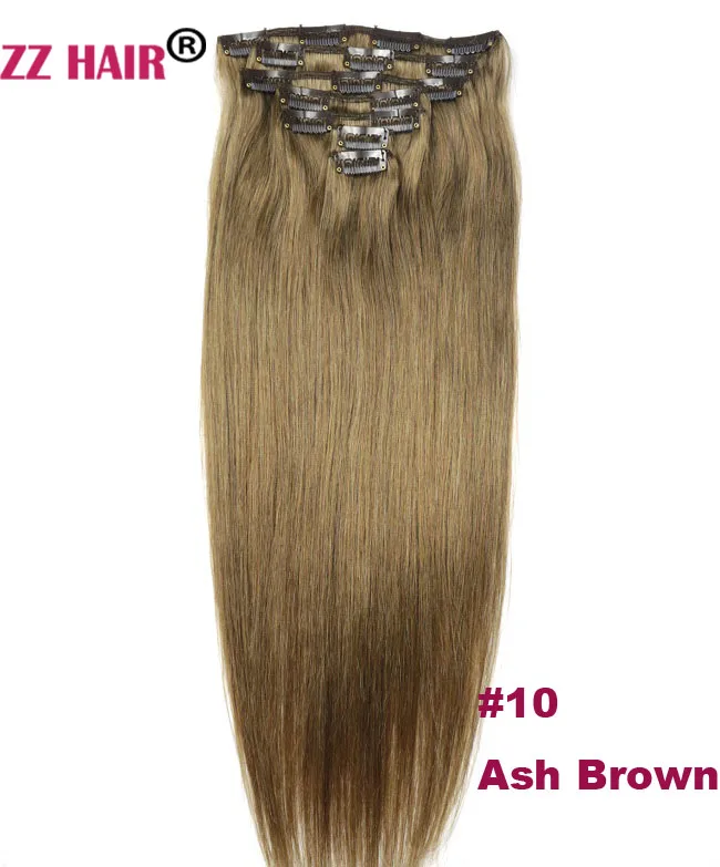 ZZHAIR 80 г 1"-20" Искусственные волосы одинаковой направленности заколки для волос в 7 шт набор человеческих волос для наращивания бразильские Натуральные Прямые Волосы