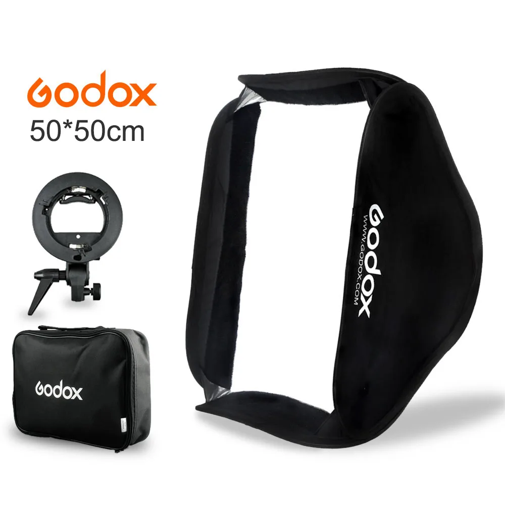 

Godox Softbox Kit 50x50cm 20 * 20 inch 50*50 cm Flash Diffuser + S-type Bracket Bowens Holder for Speedlite Flash Light Soft box