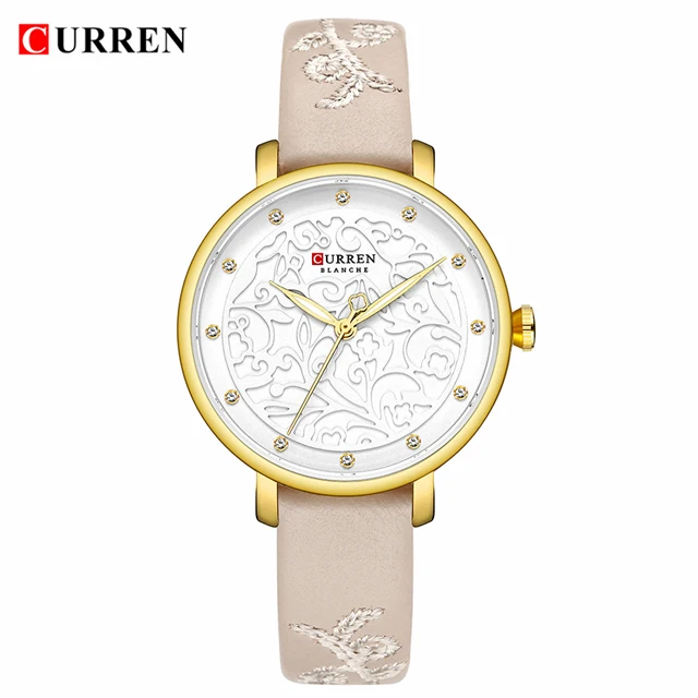 L gold white Curren часы для женщин известные люксовые бренды золотые часы со стразами женские кожаные водонепроницаемые женские часы relogio feminino - Цвет: L gold white