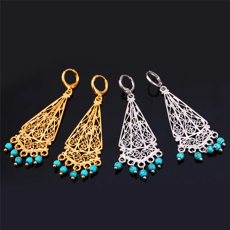 U7 Серьги С Бирюзой Для Женщин Богемия Ювелирные Изделия Позолоченные Турецкие