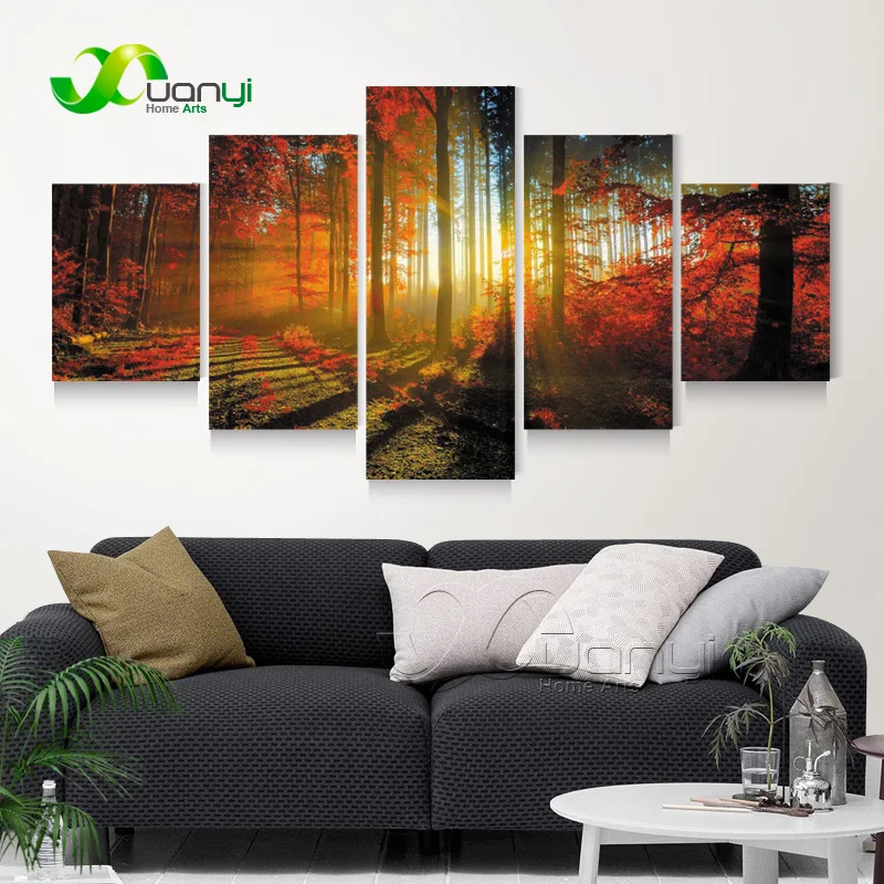 

5 Panel Tree Nature Landscape Wall Art Canvas Oil Painting Forest Landscape Wall Pictures For Living Room Unframed PR1323