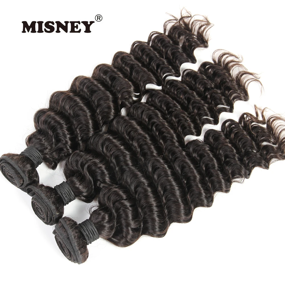 

Indian Non Remay Hair Extension Deep Wave Bundles 3Pcs Human Hair Weave Natural Color 12-28 Inches
