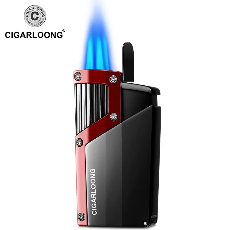 

Cigar Lighter Windproof Portable Cigar Lighter 4 Flame Big Firepower Lighter With Cigar Punch Fashion Gift Box Cigarloong