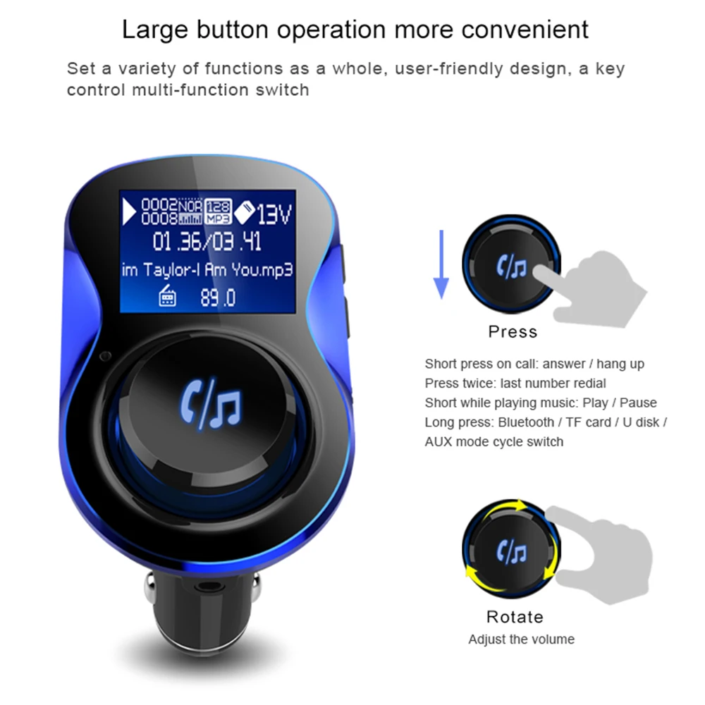 Nulaxy Bluetooth fm передатчик Беспроводной модулятор с Мощность переключатель