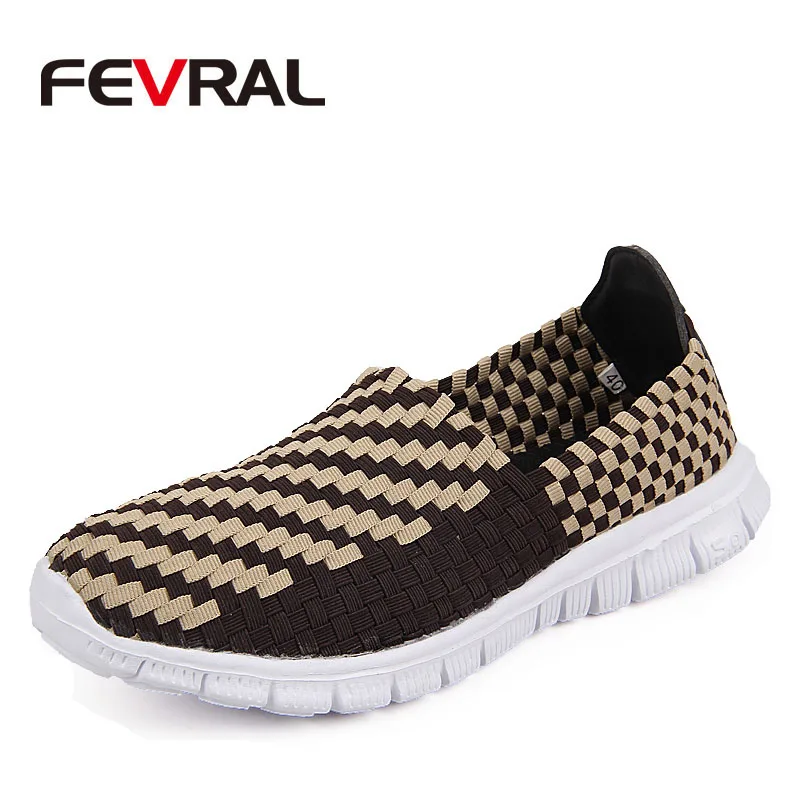 Beige Brown Бренд fevral; модная женская повседневная обувь ручной работы; мягкие дышащие лоферы; удобная женская Тканевая обувь без застежки; большие размеры 35-44 - Цвет: Beige Brown