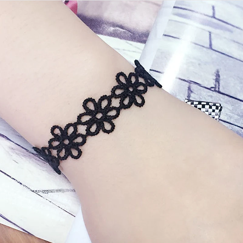 Многослойный Плетеный черный бархатный пояс кружевной браслет женский Шелковый