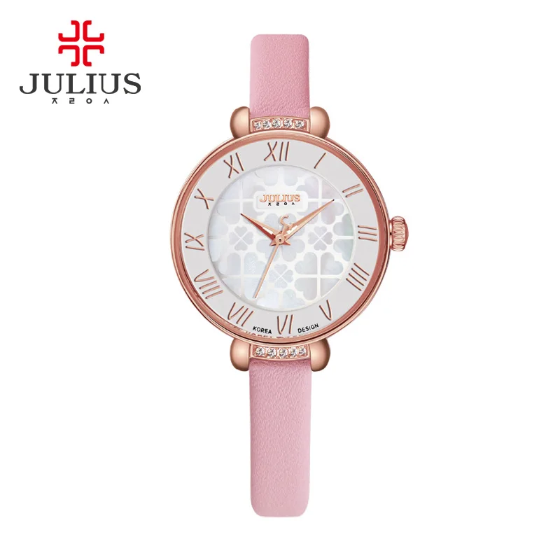 JULIUS JA 869 новые женские модные наручные часы с бриллиантами Кожаный ремешок тонкий