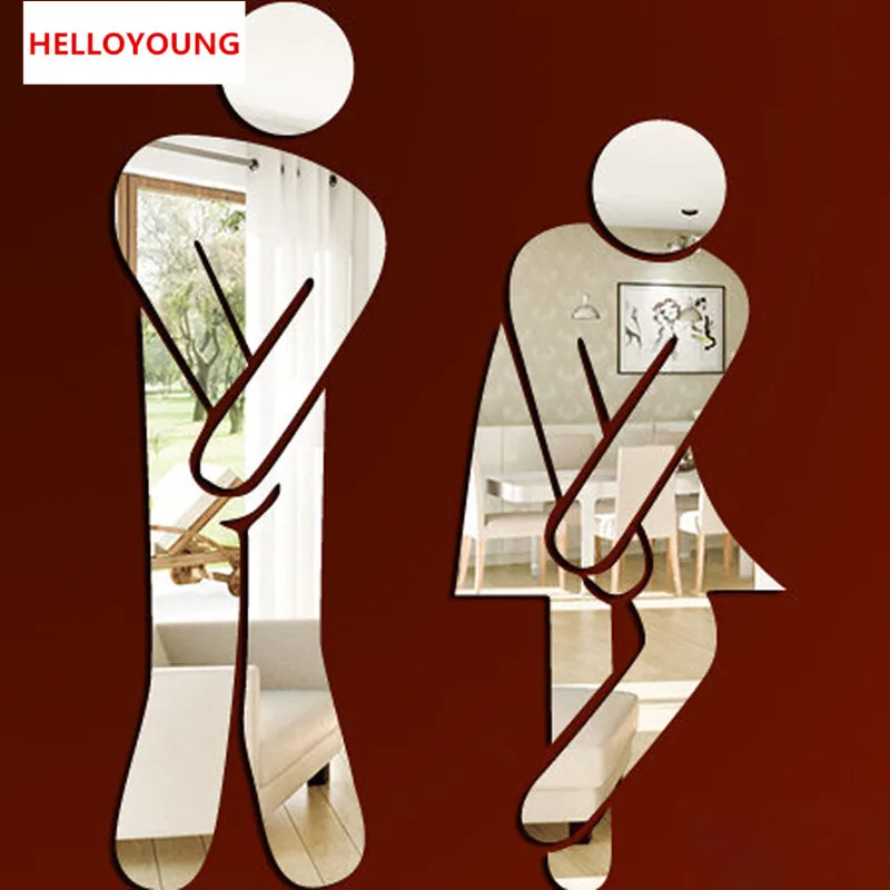 QT-0122 Toilets Carpeted Floor WC Male And Female Identity Mirror Wall Stickers Acrylic Mirrored waterproof Sticker Home Decor | Дом и сад
