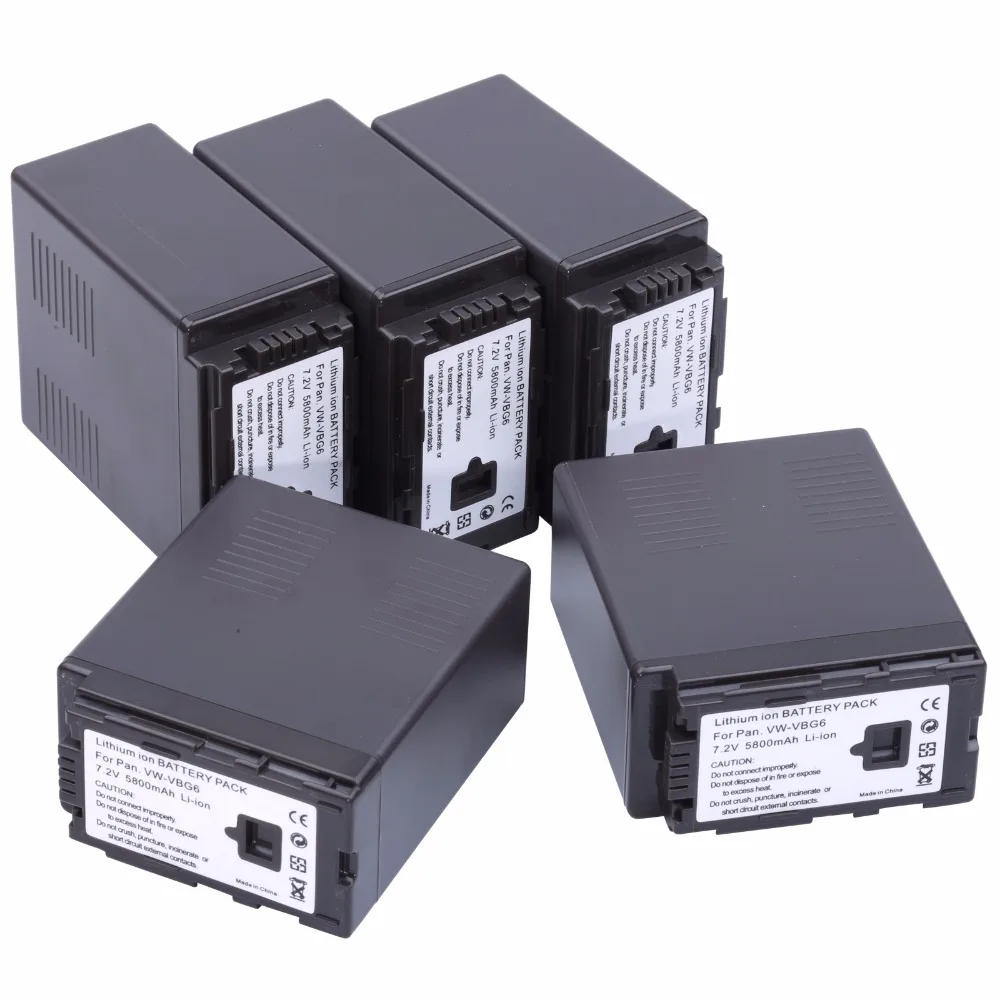 5 шт. VW VBG6 VWVBG6 Батарея для цифрового фотоаппарата Panasonic AG AC7 AC130A AC160A AF100 HMC40 HMC70 HMC80