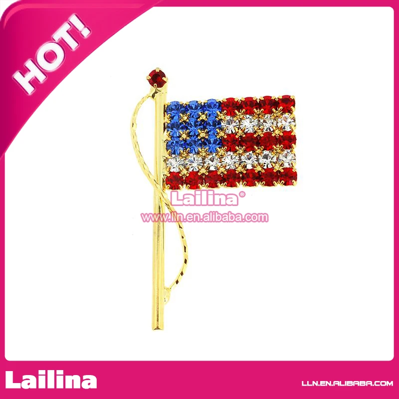 baratas Broche De Prata Da Bandeira Patriótica Americana Do Cristal Do Strass